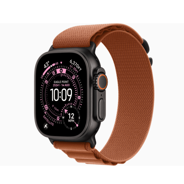 Apple Watch Ultra 3 GPS + Cellular, 49mm Natural Titanium Case & Black Titanium with Terra Cotta Alpine Loop - Image 2