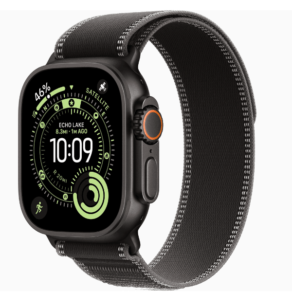 Apple Watch Ultra 3 GPS + Cellular, 49mm Natural Titanium Case & Black Titanium Case with Black/Charcoal Trail Loop - Image 2