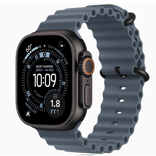 Apple Watch Ultra 3 GPS + Cellular, 49mm Natural Titanium Case & Black Titanium with Anchor Blue Ocean Band - Image 2