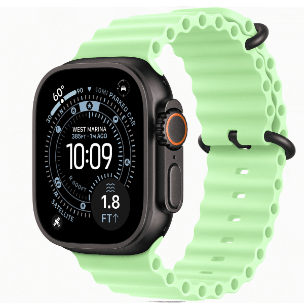 Apple Watch Ultra 3 GPS + Cellular, 49mm Natural Titanium Case & Black Titanium Casewith Neon Green Ocean Band - Image 2