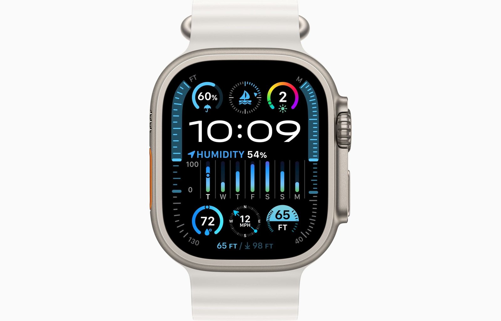 Apple Watch Ultra 2 GPS + Cellular, 49mm Titanium Case with White Ocean Band - Image 2