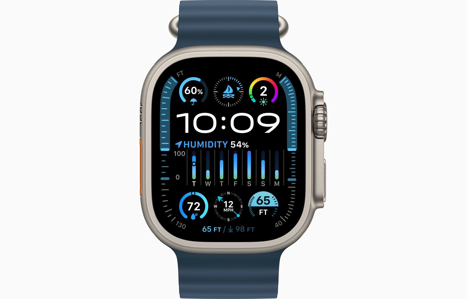 Apple Watch Ultra 2 GPS + Cellular, 49mm Titanium Case with Blue Ocean Band - Image 2