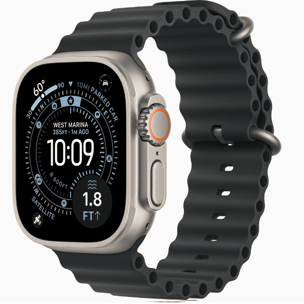Apple Watch Ultra 3 GPS + Cellular, 49mm Natural Titanium Case & Black Titanium with Black Ocean Band - Image 2