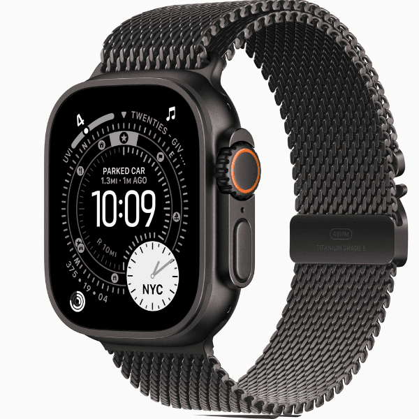 Apple Watch Ultra 3 GPS + Cellular, 49mm Natural Titanium Case & Black Titanium with Black Titanium Milanese Loop - Image 2
